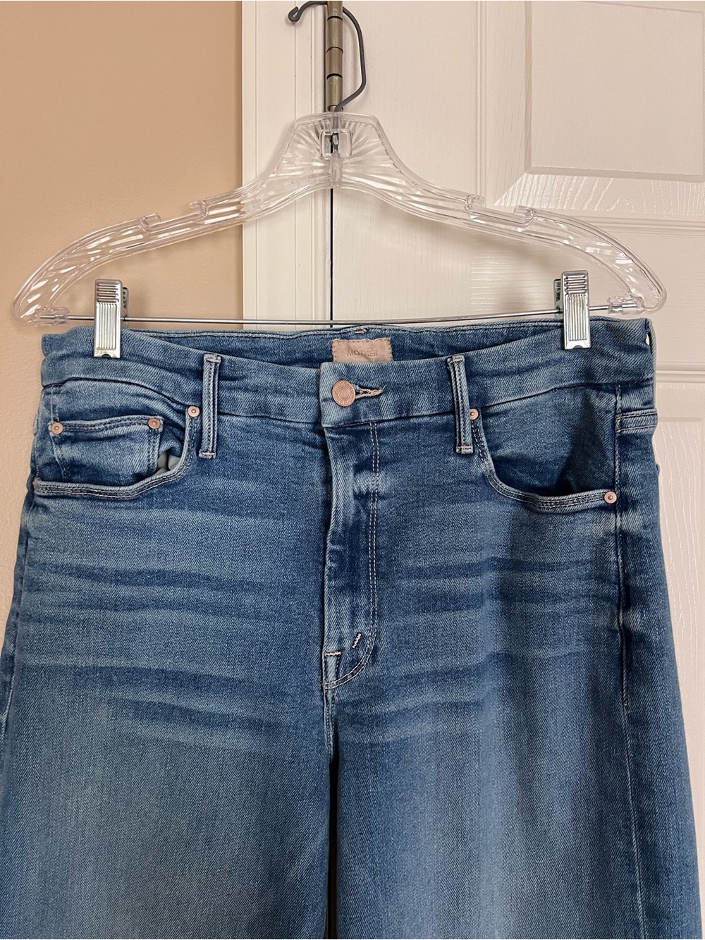 MOTHER The Roller High Rise Wide Leg Jeans Raw Hem Size 31 Riding the Cliffside - Picture 3 of 10